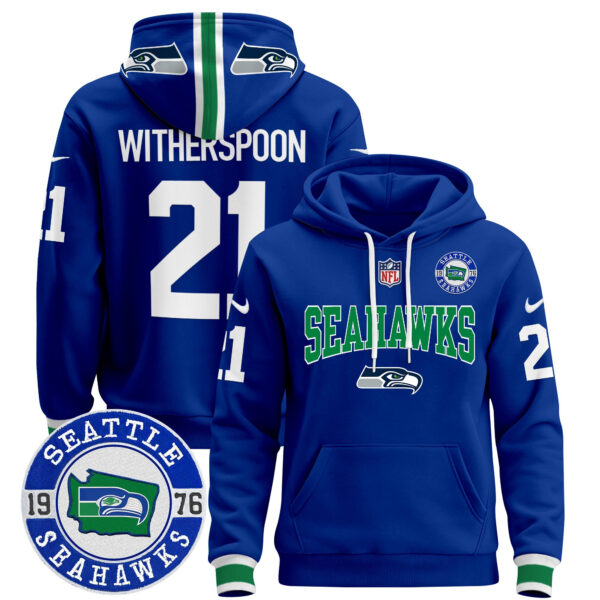 Men's Seahawks Throwback Est. 1976 Patch Pullover Hoodie V2 - All Stitched - Image 21