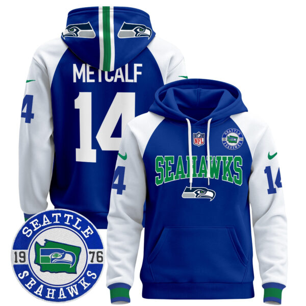 Men's Seahawks Throwback Est. 1976 Patch Pullover Hoodie V2 - All Stitched - Image 14