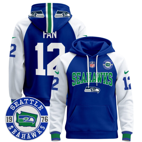 Men's Seahawks Throwback Est. 1976 Patch Pullover Hoodie V2 - All Stitched - Image 18