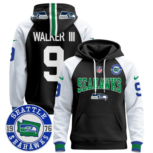 Men's Seahawks Throwback Est. 1976 Patch Pullover Hoodie V2 - All Stitched - Image 6