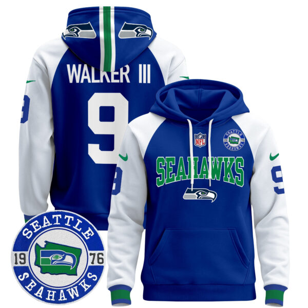 Men's Seahawks Throwback Est. 1976 Patch Pullover Hoodie V2 - All Stitched - Image 15