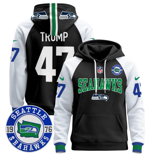 Men's Seahawks Throwback Est. 1976 Patch Pullover Hoodie V2 - All Stitched - Image 8