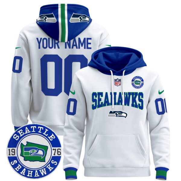 Seahawks Throwback Est. 1976 Patch Custom Pullover Hoodie V2 - All Stitched - Image 4
