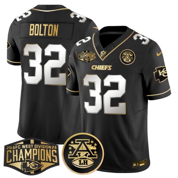 Men's Chiefs 2024 AFC West Division Champions Patch Gold Vapor Limited Jersey - All Stitched - Image 30