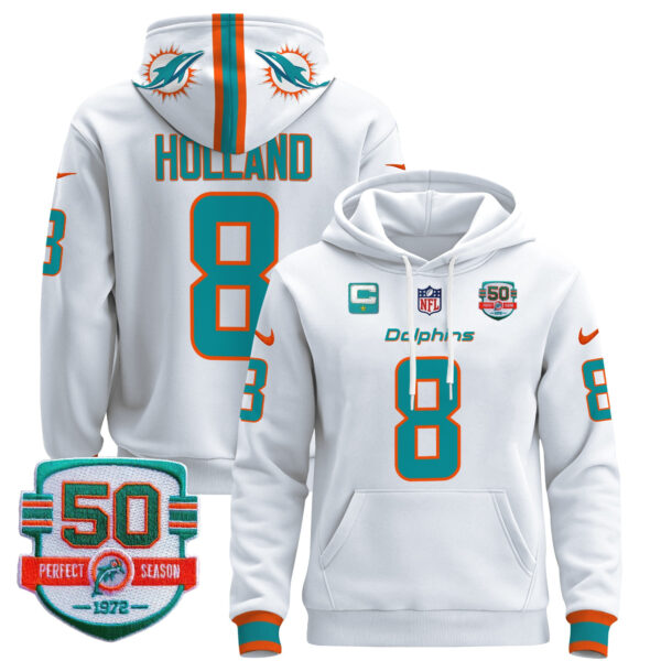 Men's Dolphins 50th 1972 Perfect Season Patch Pullover Hoodie - All Stitched - Image 22