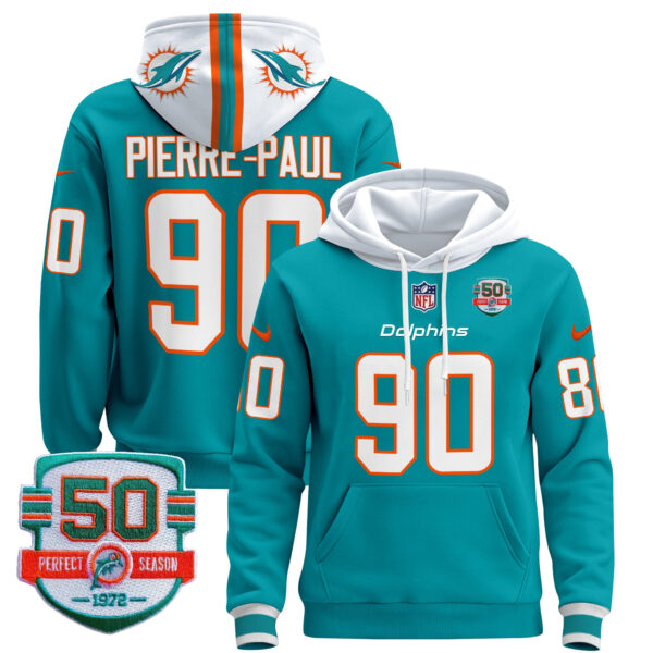 Men's Dolphins 50th 1972 Perfect Season Patch Pullover Hoodie - All Stitched - Image 8