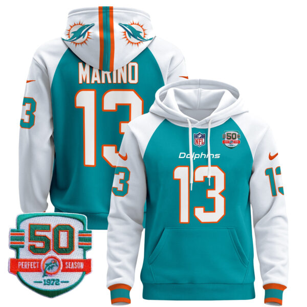Men's Dolphins 50th 1972 Perfect Season Patch Pullover Hoodie - All Stitched - Image 50