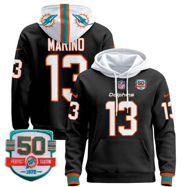 Men's Dolphins 50th 1972 Perfect Season Patch Pullover Hoodie - All Stitched - Image 14