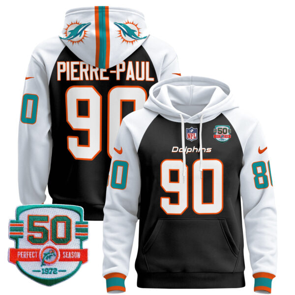Men's Dolphins 50th 1972 Perfect Season Patch Pullover Hoodie - All Stitched - Image 44