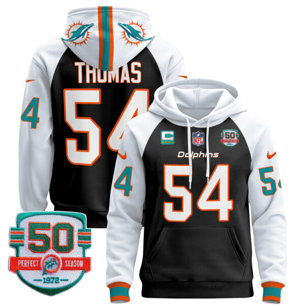 Men's Dolphins 50th 1972 Perfect Season Patch Pullover Hoodie - All Stitched - Image 42