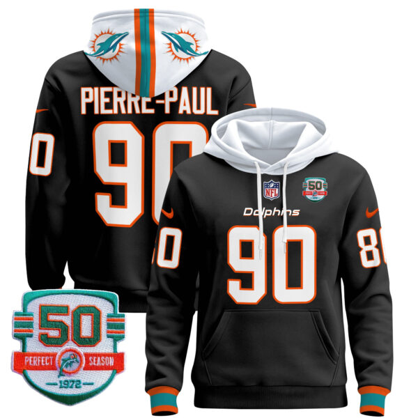 Men's Dolphins 50th 1972 Perfect Season Patch Pullover Hoodie - All Stitched - Image 17