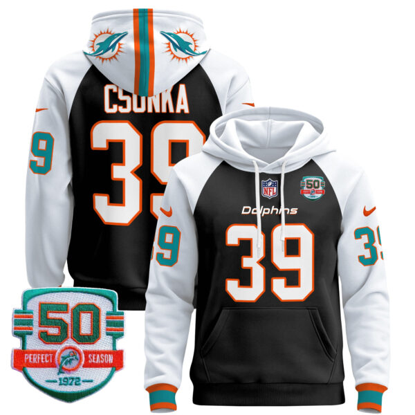 Men's Dolphins 50th 1972 Perfect Season Patch Pullover Hoodie - All Stitched - Image 43