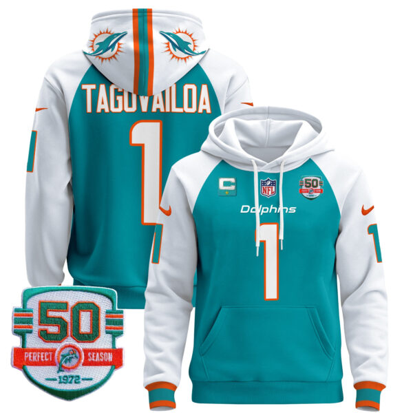 Men's Dolphins 50th 1972 Perfect Season Patch Pullover Hoodie - All Stitched - Image 46