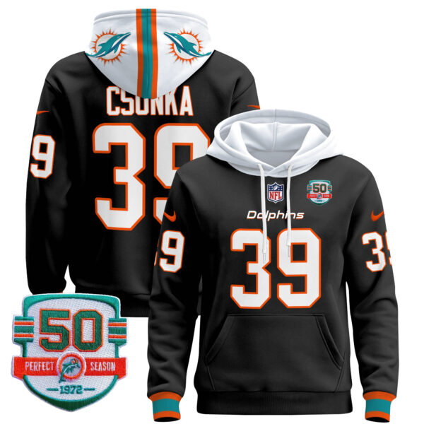 Men's Dolphins 50th 1972 Perfect Season Patch Pullover Hoodie - All Stitched - Image 16