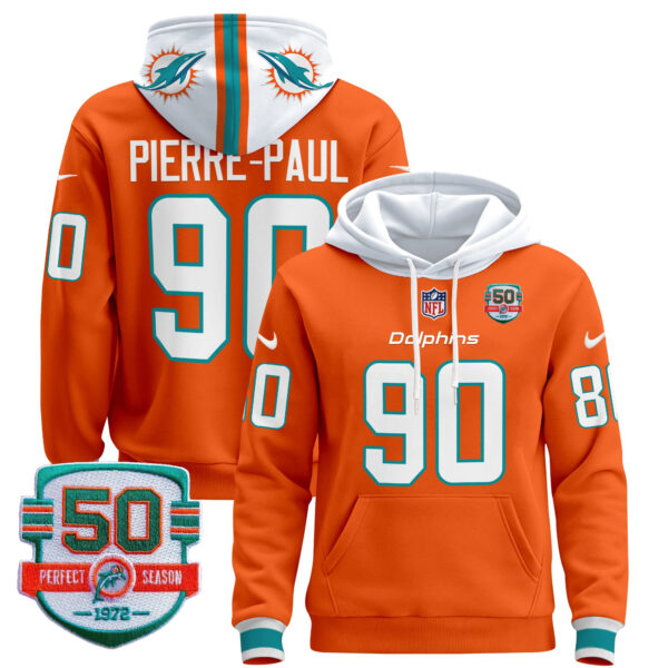 Men's Dolphins 50th 1972 Perfect Season Patch Pullover Hoodie - All Stitched - Image 35