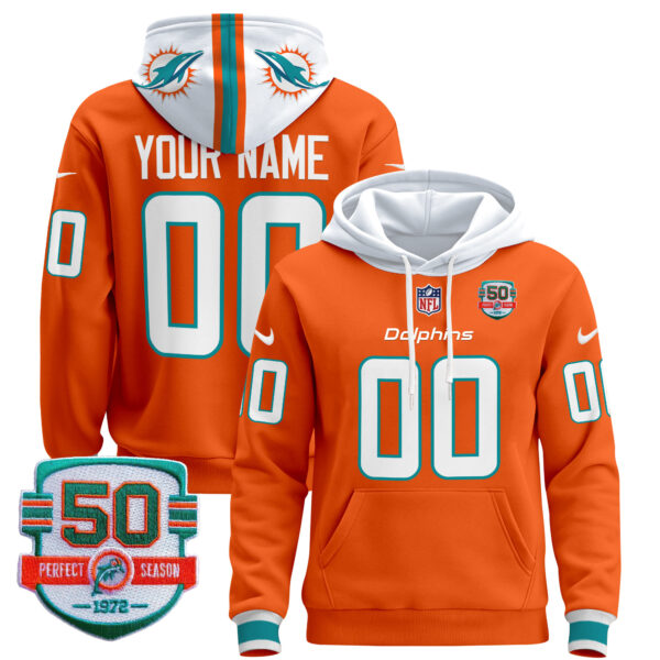 Dolphins 50th 1972 Perfect Season Patch Custom Pullover Hoodie - All Stitched - Image 4