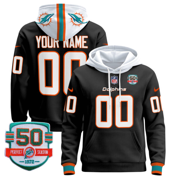 Dolphins 50th 1972 Perfect Season Patch Custom Pullover Hoodie - All Stitched - Image 2
