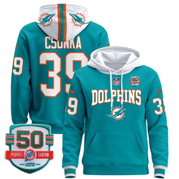 Men's Dolphins 50th 1972 Perfect Season Patch Pullover Hoodie V2 - All Stitched - Image 7
