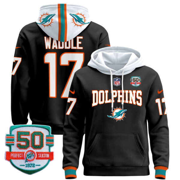 Men's Dolphins 50th 1972 Perfect Season Patch Pullover Hoodie V2 - All Stitched - Image 11