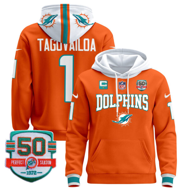 Men's Dolphins 50th 1972 Perfect Season Patch Pullover Hoodie V2 - All Stitched - Image 28
