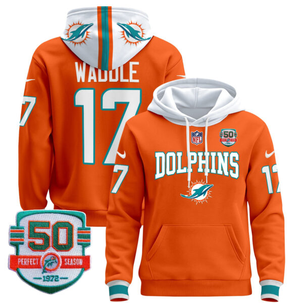 Men's Dolphins 50th 1972 Perfect Season Patch Pullover Hoodie V2 - All Stitched - Image 29