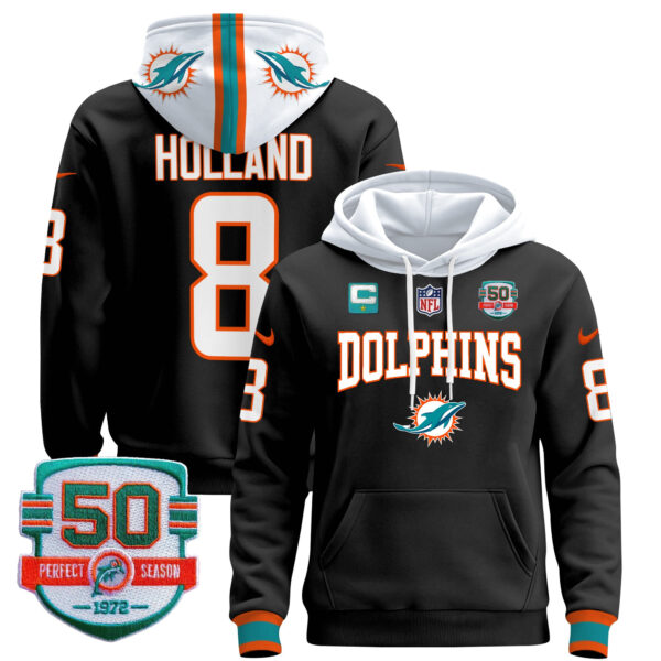 Men's Dolphins 50th 1972 Perfect Season Patch Pullover Hoodie V2 - All Stitched - Image 13