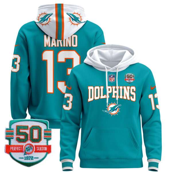 Men's Dolphins 50th 1972 Perfect Season Patch Pullover Hoodie V2 - All Stitched - Image 5