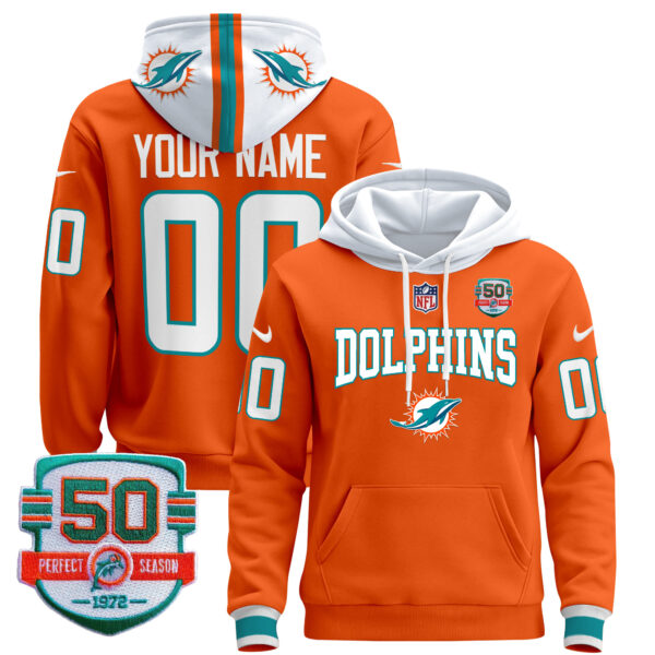 Dolphins 50th 1972 Perfect Season Patch Custom Pullover Hoodie V2 - All Stitched - Image 4