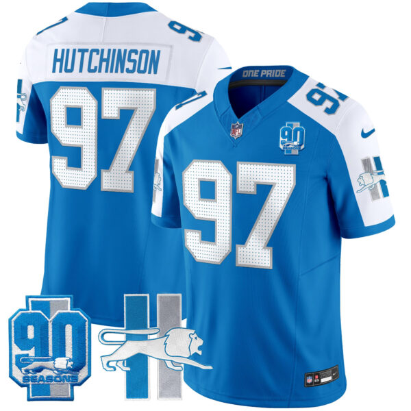 Men's Detroit Lions Throwback 90th Year Patch Vapor Limited Jersey - All Stitched - Image 19
