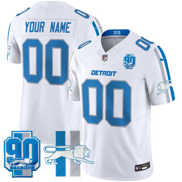 Detroit Lions Throwback 90th Year Patch Vapor Limited Custom Jersey - All Stitched - Image 5
