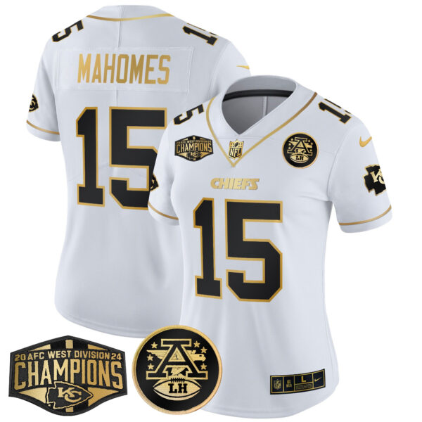Women's Chiefs 2024 AFC West Division Champions Patch Gold Vapor Limited Jersey - All Stitched - Image 9