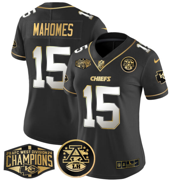 Women's Chiefs 2024 AFC West Division Champions Patch Gold Vapor Limited Jersey - All Stitched - Image 25