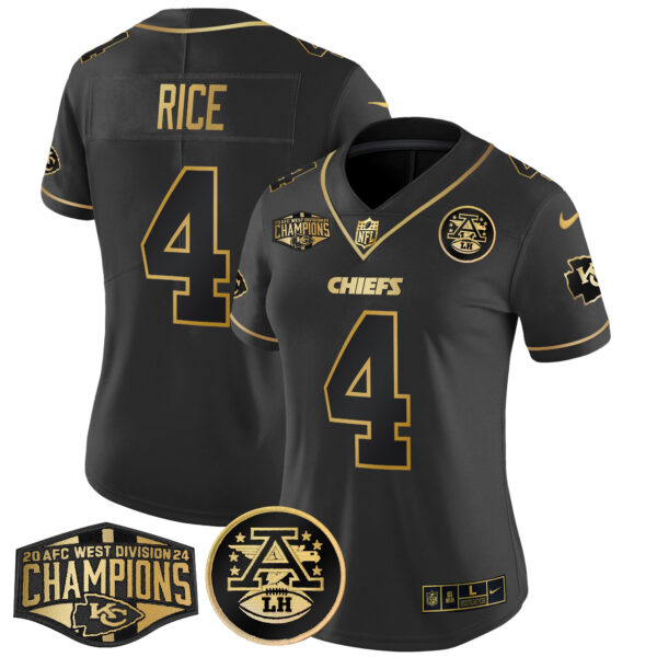 Women's Chiefs 2024 AFC West Division Champions Patch Gold Vapor Limited Jersey - All Stitched - Image 23