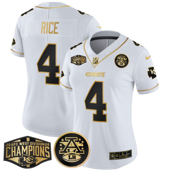 Women's Chiefs 2024 AFC West Division Champions Patch Gold Vapor Limited Jersey - All Stitched - Image 15