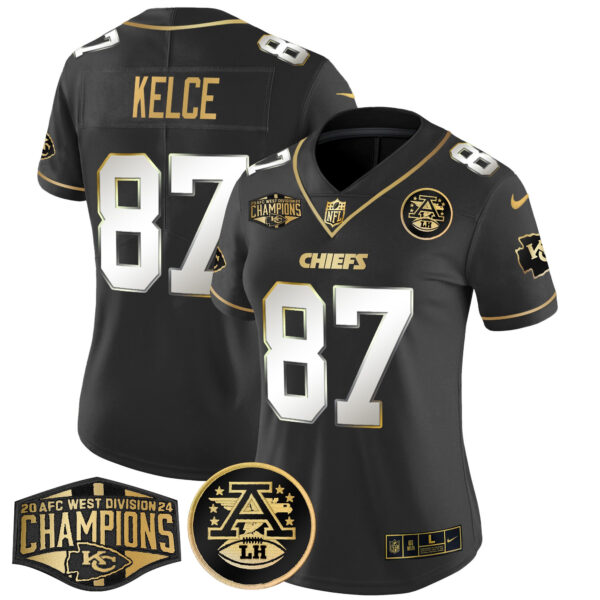 Women's Chiefs 2024 AFC West Division Champions Patch Gold Vapor Limited Jersey - All Stitched - Image 26