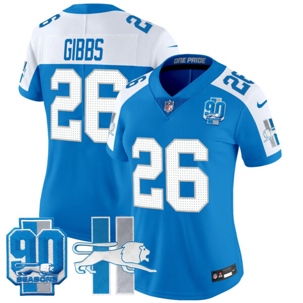 Women's Detroit Lions Throwback 90th Year Patch Vapor Limited Jersey - All Stitched - Image 23