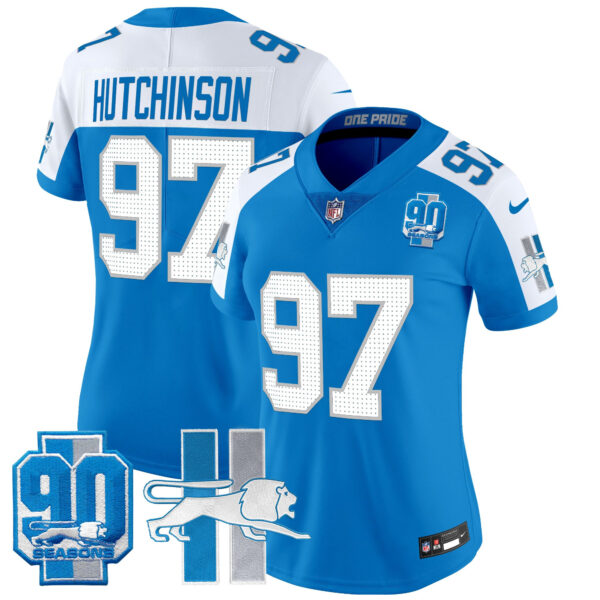 Women's Detroit Lions Throwback 90th Year Patch Vapor Limited Jersey - All Stitched - Image 18