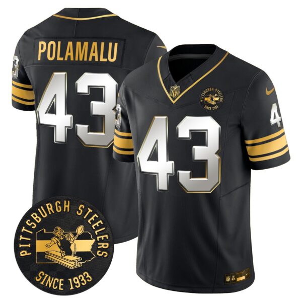 Men's Pittsburgh Steelers Throwback 1933 Patch Gold Vapor Limited Jersey - All Stitched - Image 35