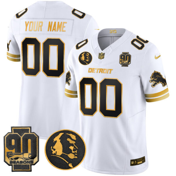 Detroit Lions 2024 90th & John Madden Patch Gold Vapor Limited Custom Jersey V2 - All Stitched - Image 2