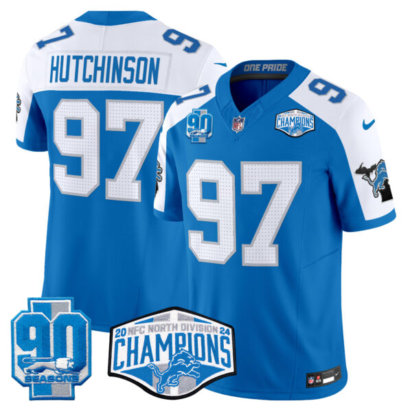 Men's Detroit Lions 2024 NFC North Division Champions Patch Vapor Limited Jersey - All Stitched - Image 42