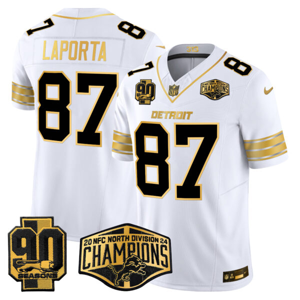 Men's Detroit Lions 2024 NFC North Division Champions Patch Gold Vapor Limited Jersey - All Stitched - Image 14
