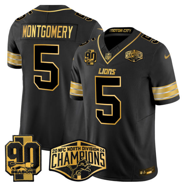 Men's Detroit Lions 2024 NFC North Division Champions Patch Gold Vapor Limited Jersey - All Stitched - Image 20
