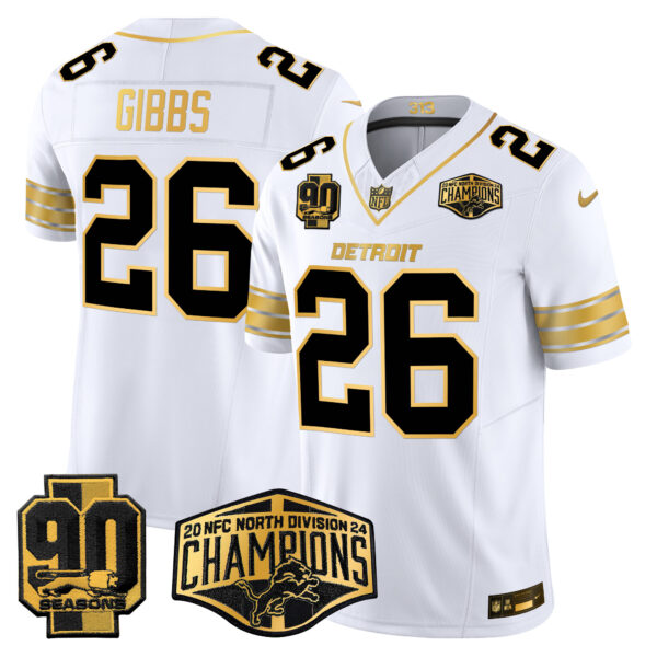 Men's Detroit Lions 2024 NFC North Division Champions Patch Gold Vapor Limited Jersey - All Stitched - Image 15