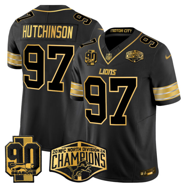 Men's Detroit Lions 2024 NFC North Division Champions Patch Gold Vapor Limited Jersey - All Stitched - Image 18