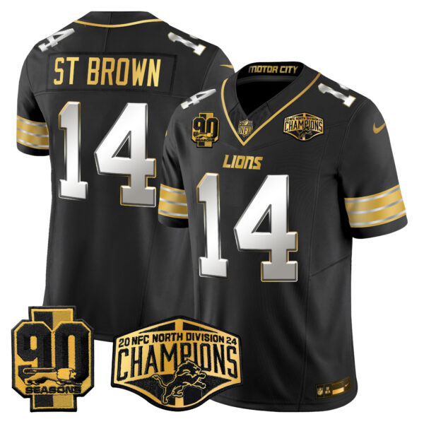 Men's Detroit Lions 2024 NFC North Division Champions Patch Gold Vapor Limited Jersey - All Stitched - Image 27