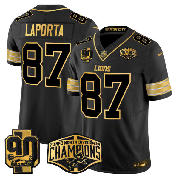 Men's Detroit Lions 2024 NFC North Division Champions Patch Gold Vapor Limited Jersey - All Stitched - Image 22