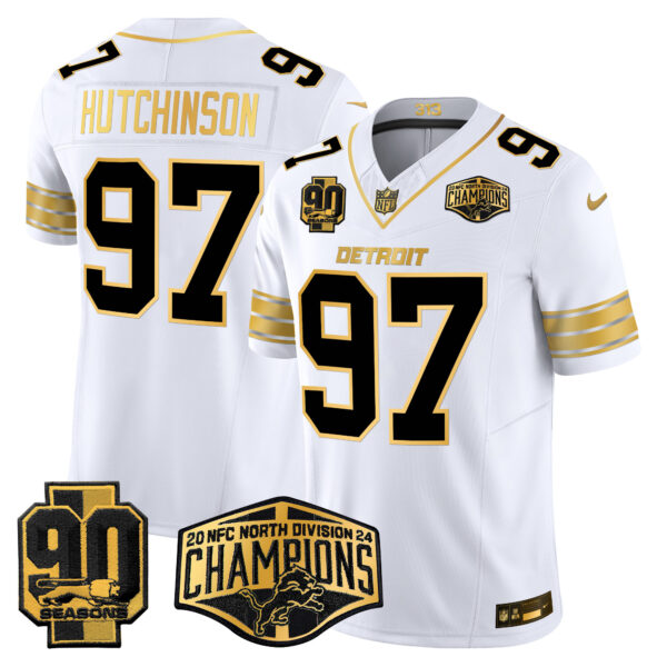 Men's Detroit Lions 2024 NFC North Division Champions Patch Gold Vapor Limited Jersey - All Stitched - Image 10