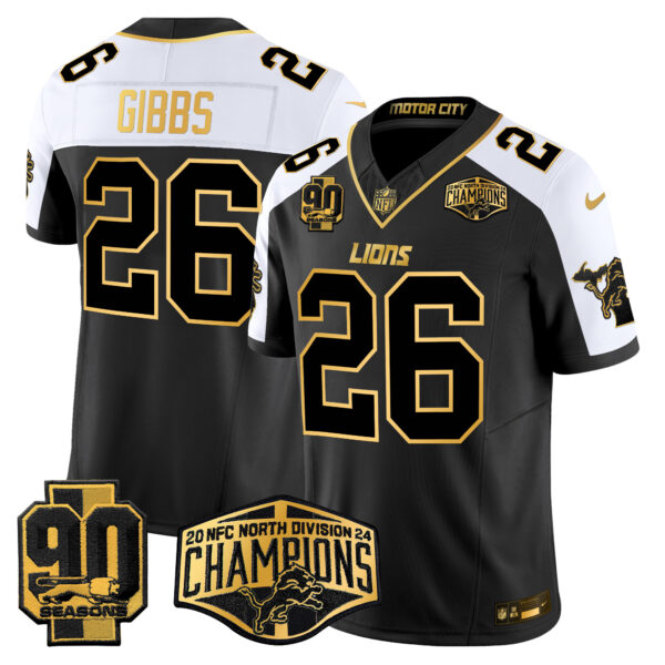 Men's Detroit Lions 2024 NFC North Division Champions Patch Gold Vapor Limited Jersey - All Stitched - Image 7