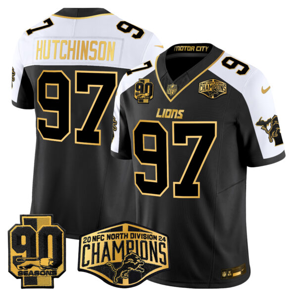 Men's Detroit Lions 2024 NFC North Division Champions Patch Gold Vapor Limited Jersey - All Stitched - Image 2