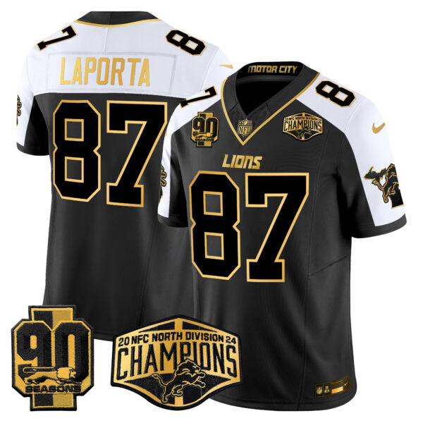 Men's Detroit Lions 2024 NFC North Division Champions Patch Gold Vapor Limited Jersey - All Stitched - Image 6